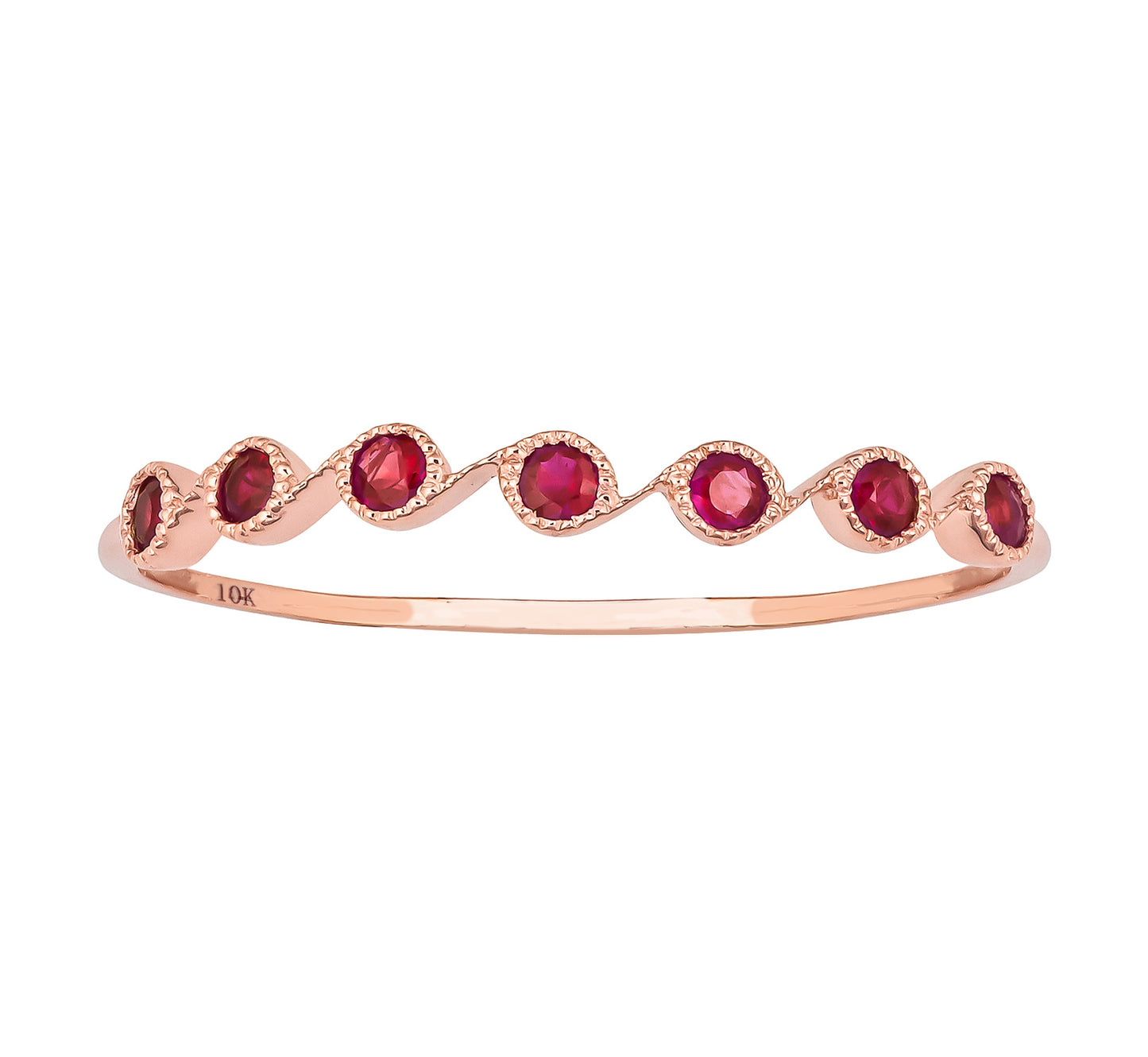 10k Rose Gold Genuine Round Ruby Stackable Band