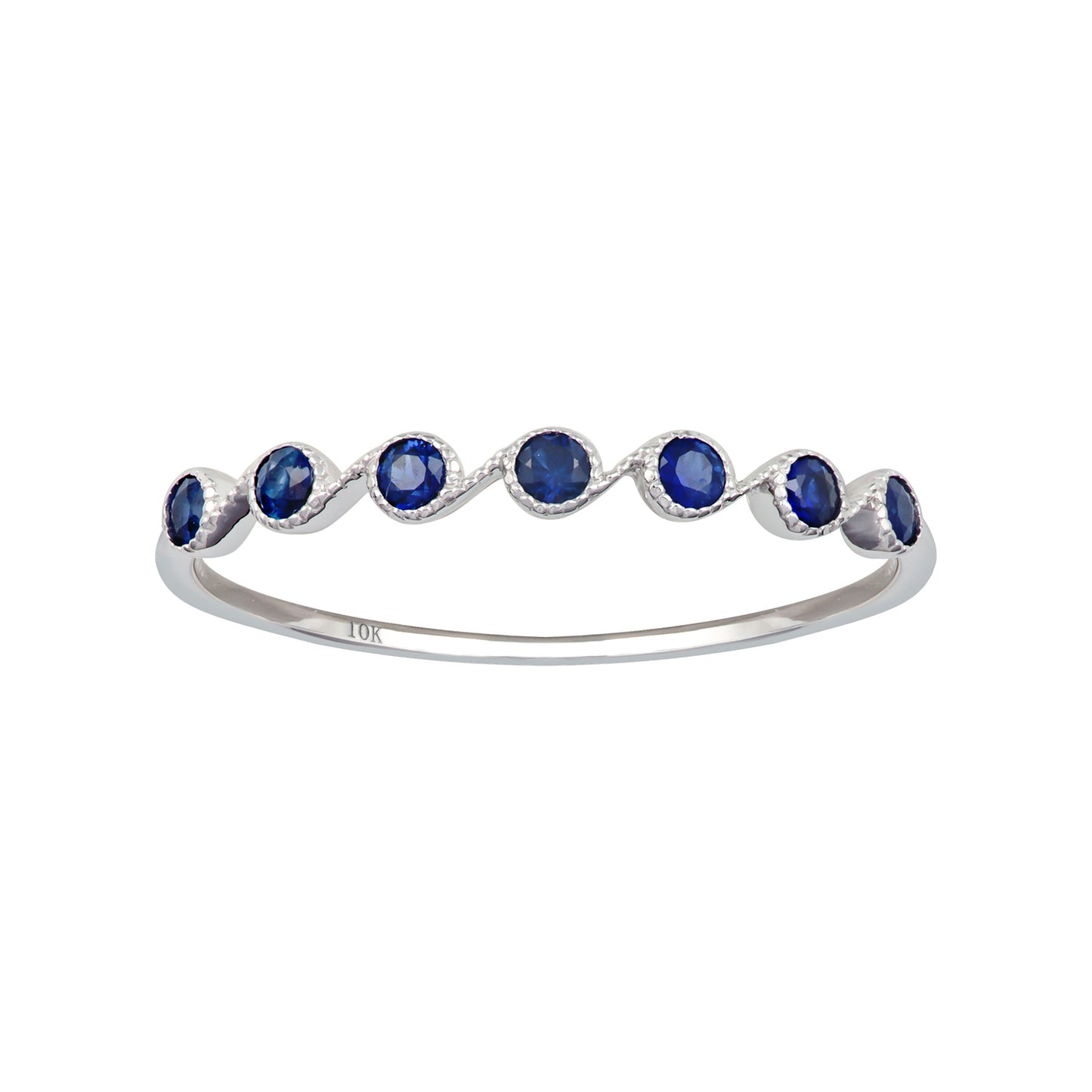 10k White Gold Genuine Round Sapphire Stackable Band