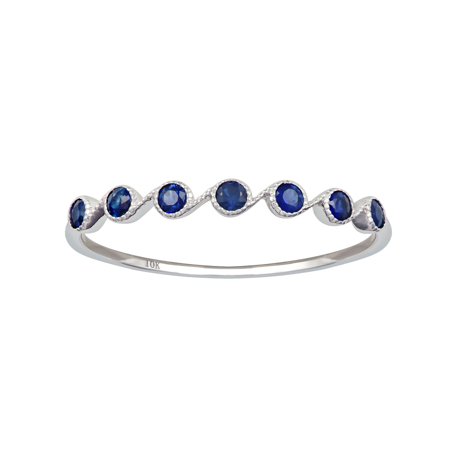 10k White Gold Genuine Round Sapphire Stackable Band