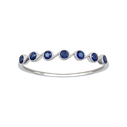 10k White Gold Genuine Round Sapphire Stackable Band