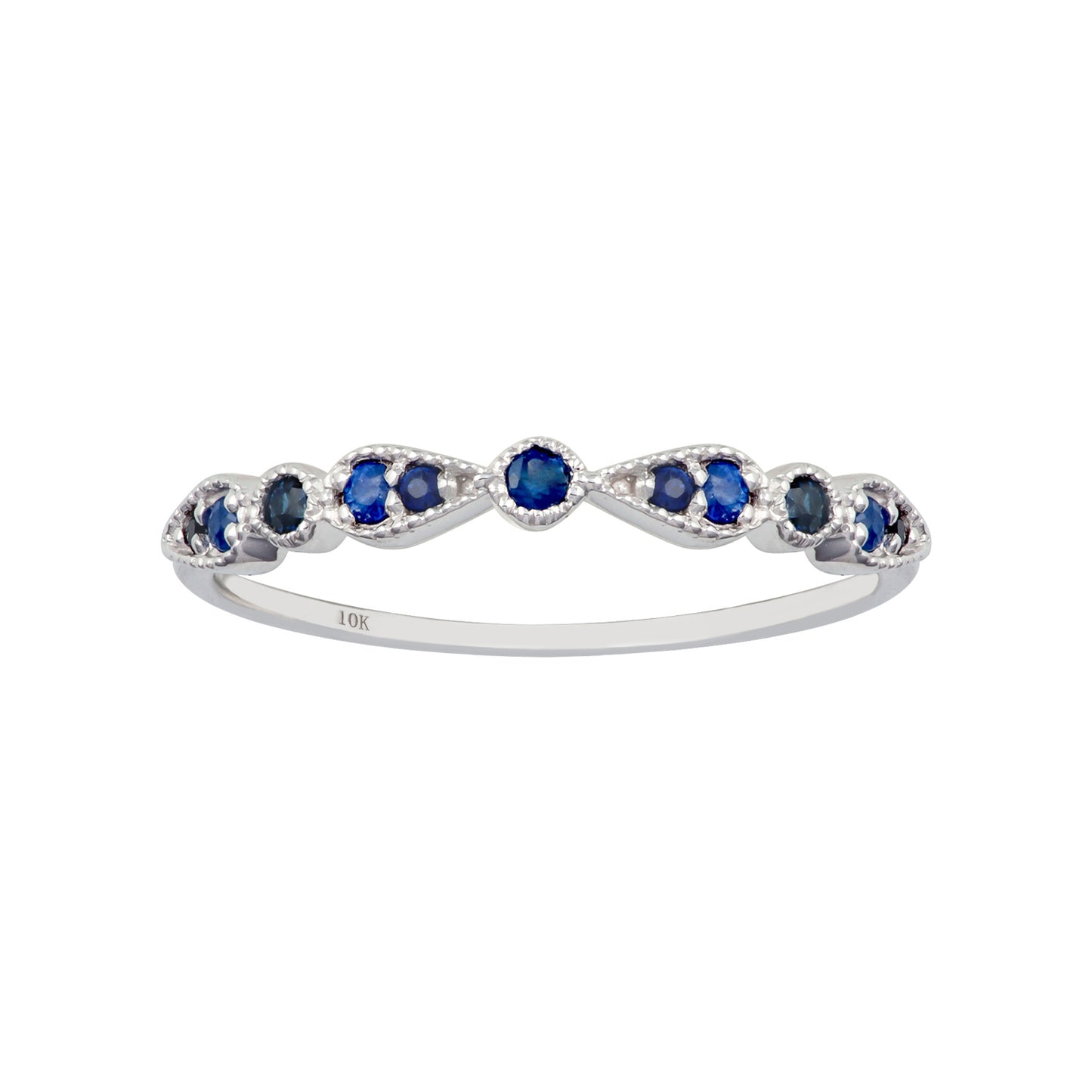 10k White Gold Genuine Round Sapphire Stackable Band