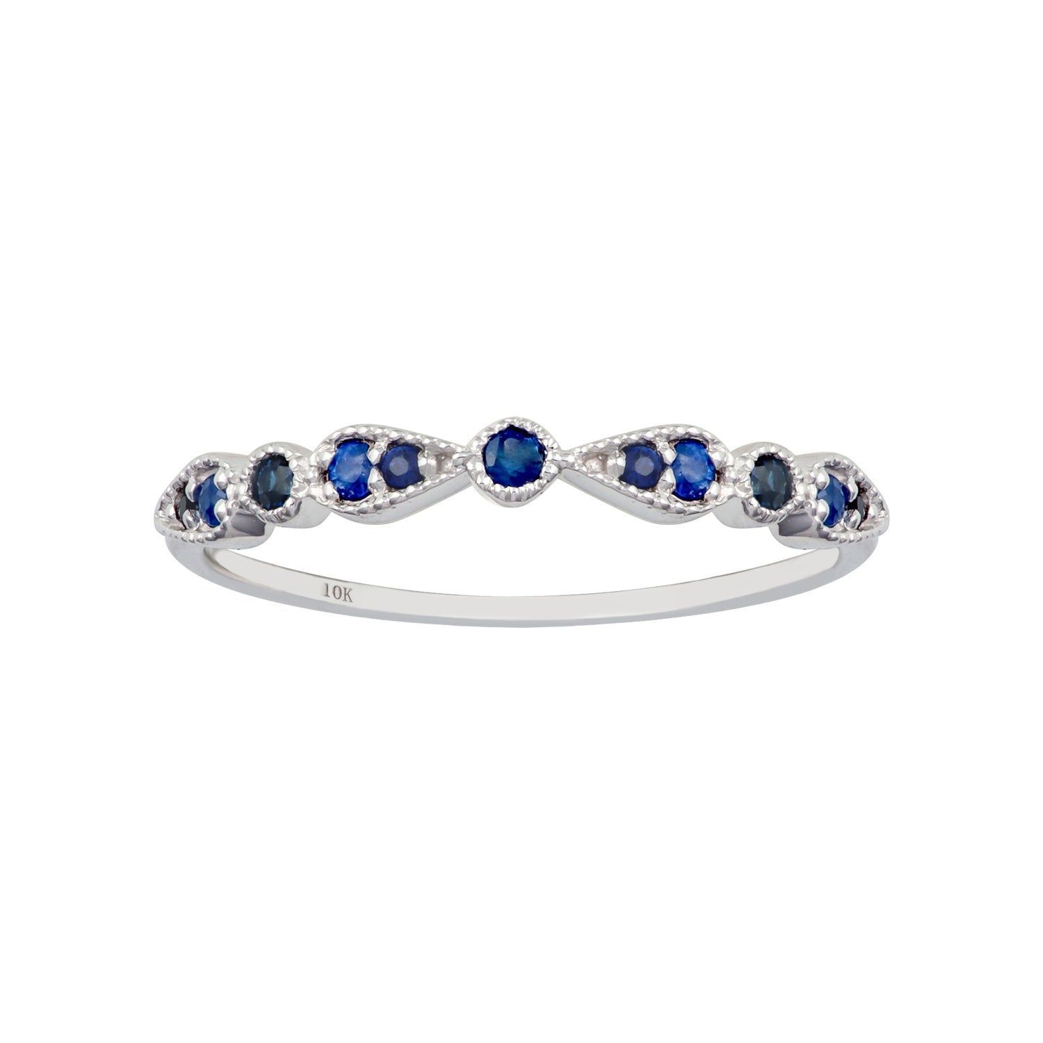 10k White Gold Genuine Round Sapphire Stackable Band