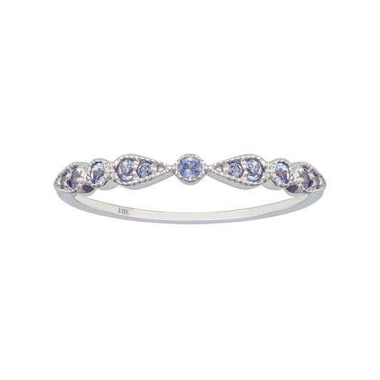 10k White Gold Genuine Round Tanzanite Stackable Band