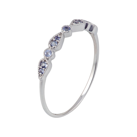 10k White Gold Genuine Round Tanzanite Stackable Band