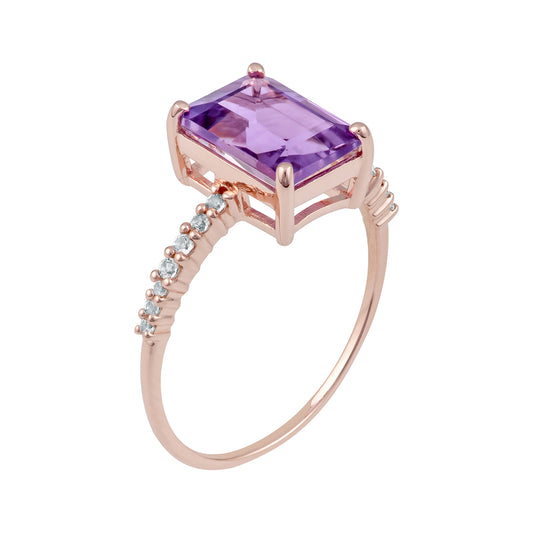 10k Rose Gold Emerald-Cut Amethyst and White Topaz Ring