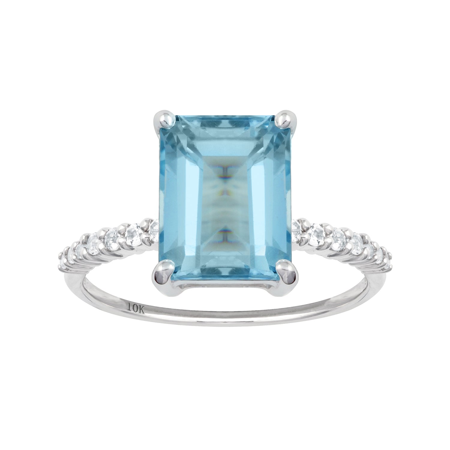 10k White Gold Emerald-Cut Blue Topaz and White Topaz Ring