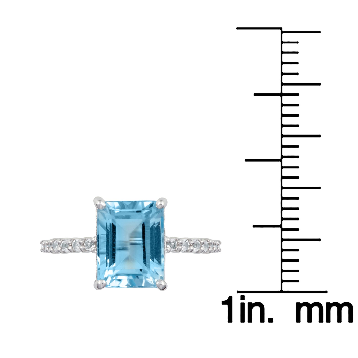 10k White Gold Emerald-Cut Blue Topaz and White Topaz Ring