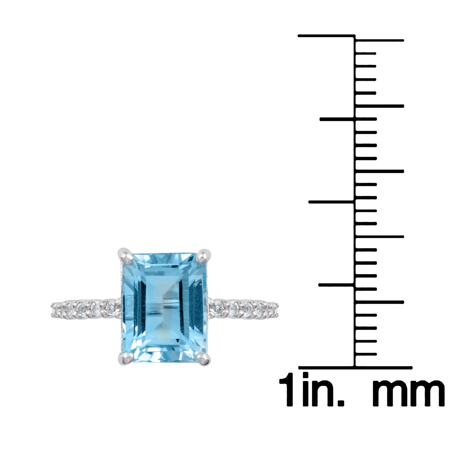 10k White Gold Emerald-Cut Blue Topaz and White Topaz Ring