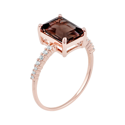 10k Rose Gold Emerald-Cut Smoky Quartz and White Topaz Ring