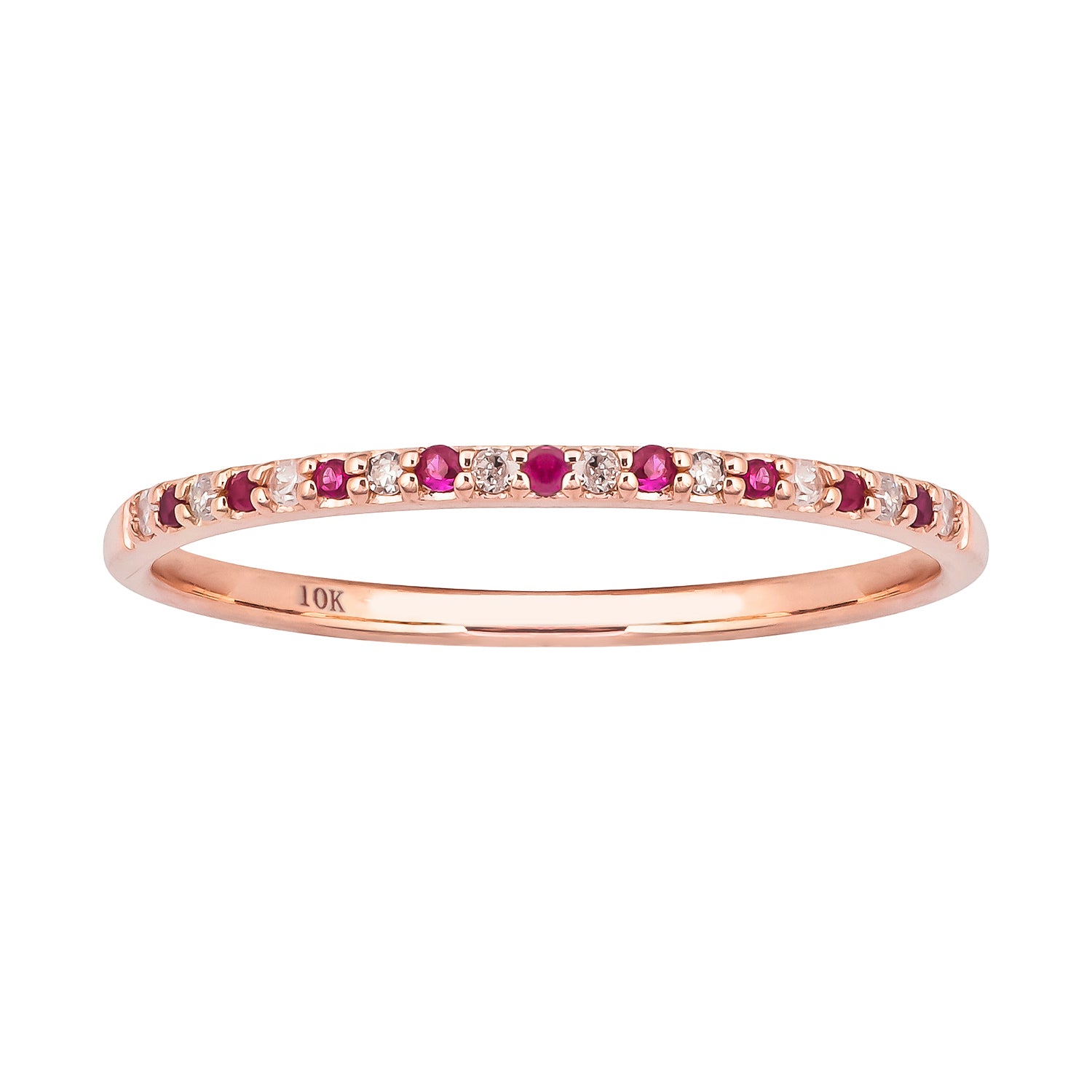10k Rose Gold Genuine Ruby and Diamond Petite Stackable Band
