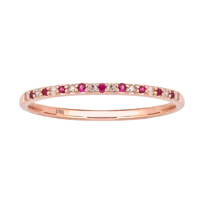 10k Rose Gold Genuine Ruby and Diamond Petite Stackable Band