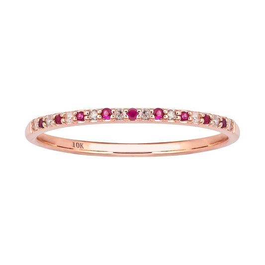 10k Rose Gold Genuine Ruby and Diamond Petite Stackable Band