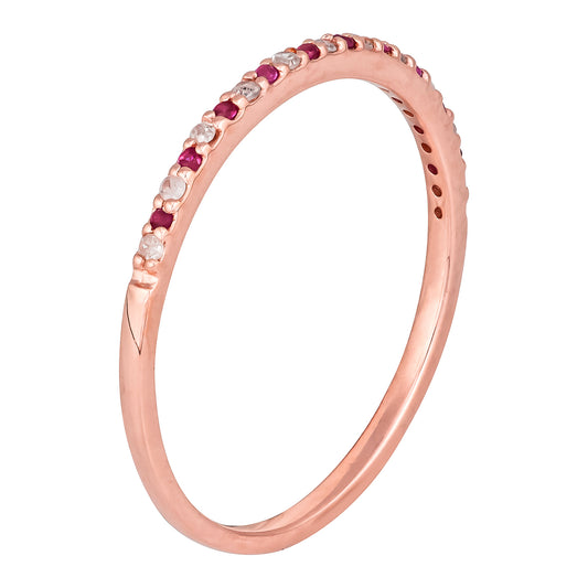 10k Rose Gold Genuine Ruby and Diamond Petite Stackable Band