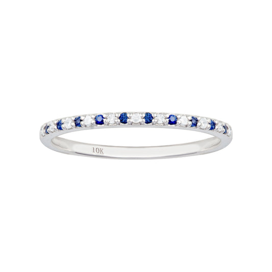 10k White Gold Genuine Sapphire and Diamond Petite Stackable Band