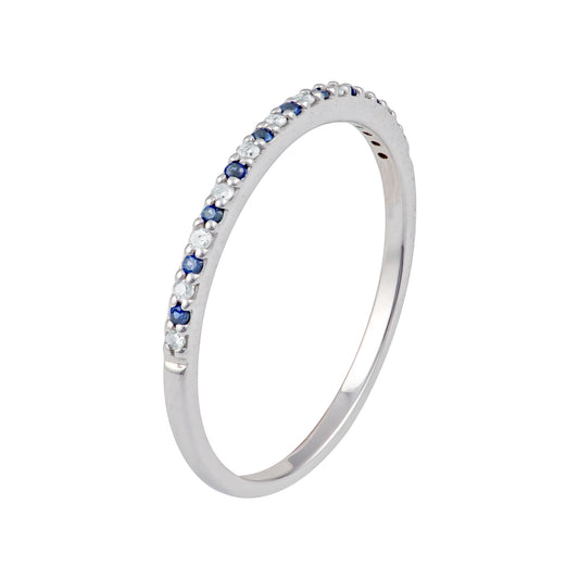 10k White Gold Genuine Sapphire and Diamond Petite Stackable Band