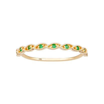 10k Yellow Gold Genuine Round Emerald Stackable Twist Band