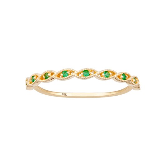 10k Yellow Gold Genuine Round Emerald Stackable Twist Band