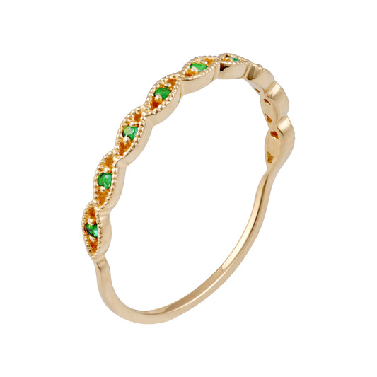 10k Yellow Gold Genuine Round Emerald Stackable Twist Band