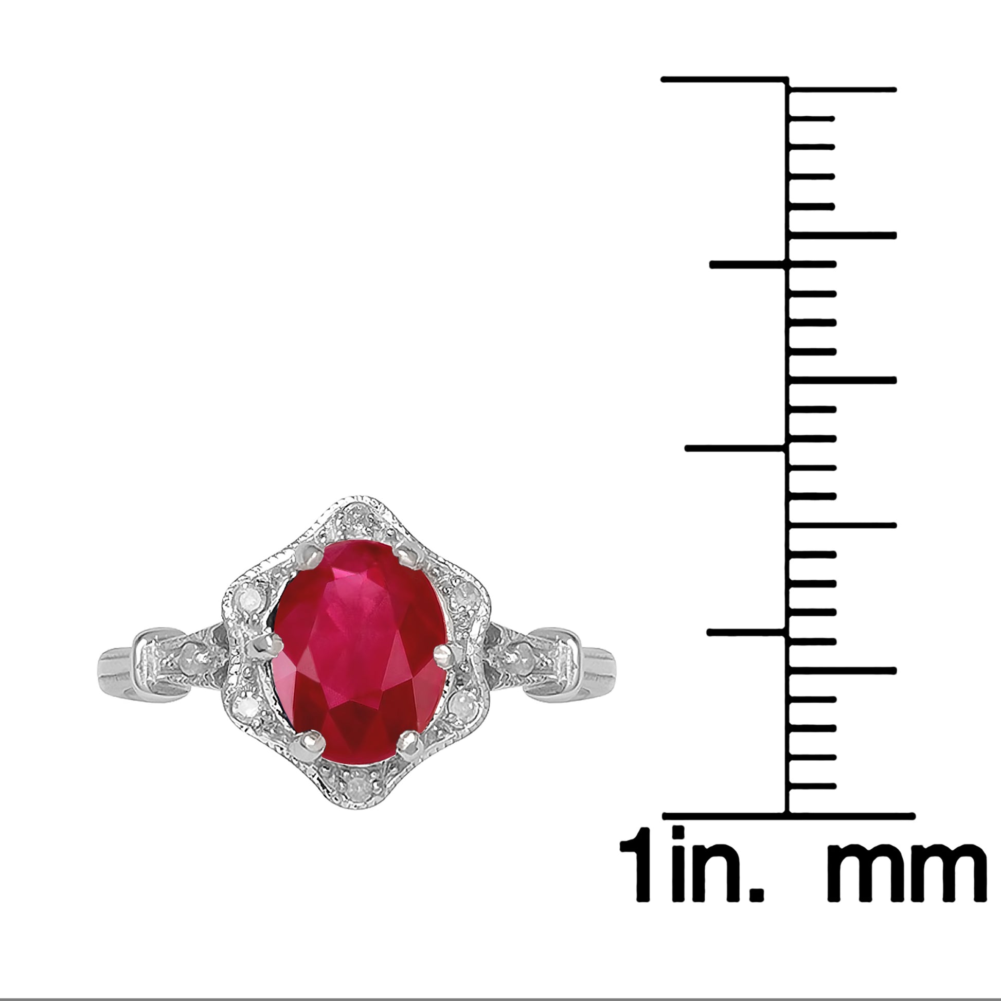 10k White Gold Vintage Style Genuine Oval Ruby and Diamond Halo Ring