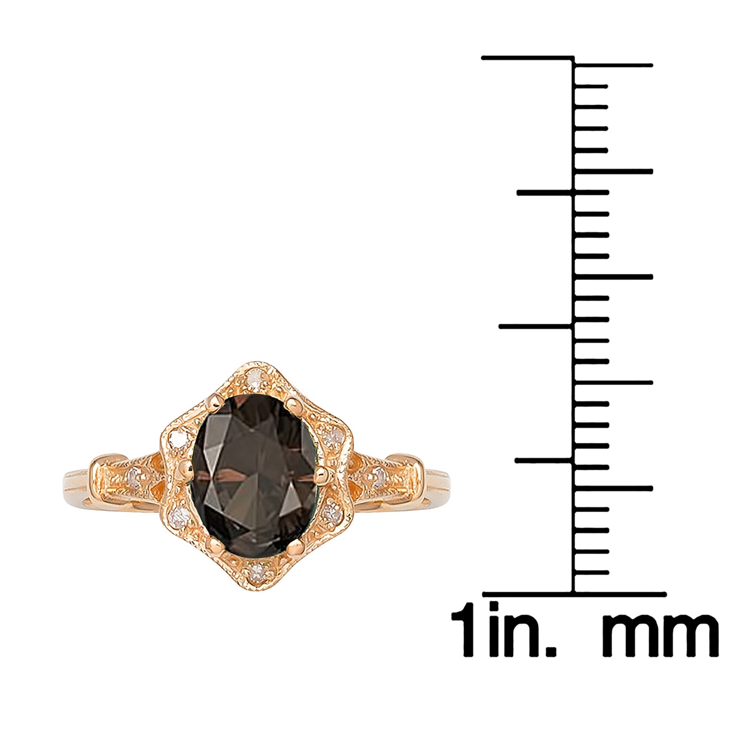 10k Yellow Gold Vintage Style Genuine Oval Smoky Quartz and Diamond Halo Ring