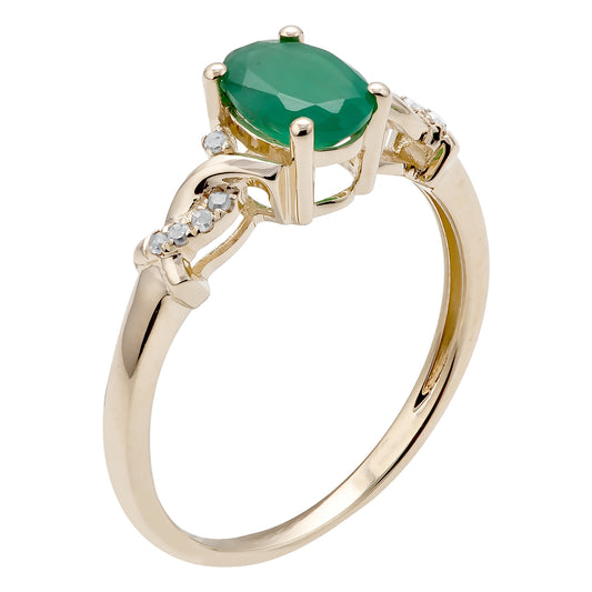 10k Yellow Gold Oval Emerald and Braided Diamond Accent Ring