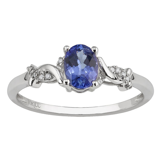 10k White Gold Oval Tanzanite and Braided Diamond Accent Ring