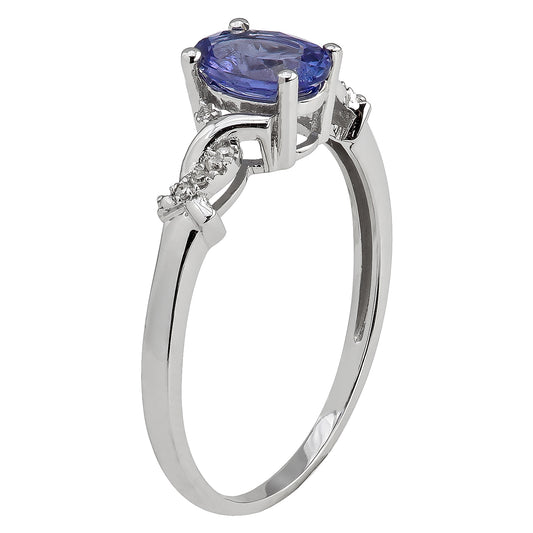 10k White Gold Oval Tanzanite and Braided Diamond Accent Ring