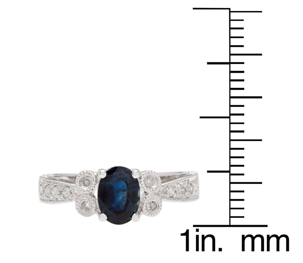 10k White Gold Vintage Style Oval Sapphire and Diamond Ring