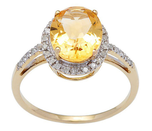 10k Yellow Gold Oval Citrine and Diamond Halo Ring