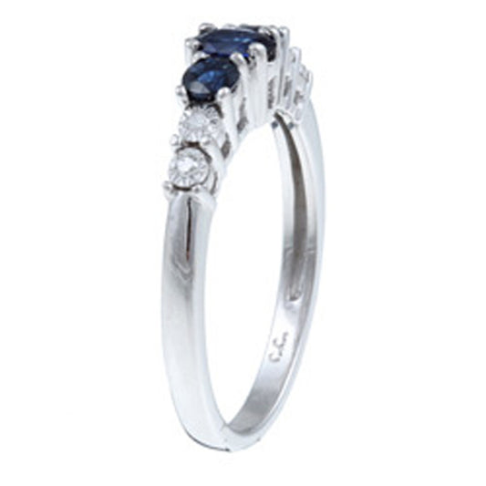 10k White Gold Three Stone Blue Sapphire and Diamond Ring