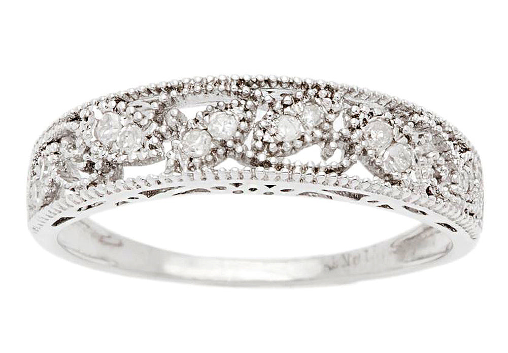 10k White Gold Vintage-Style Diamond Anniversary Band (0.08 cttw, H-I, I1-I2)