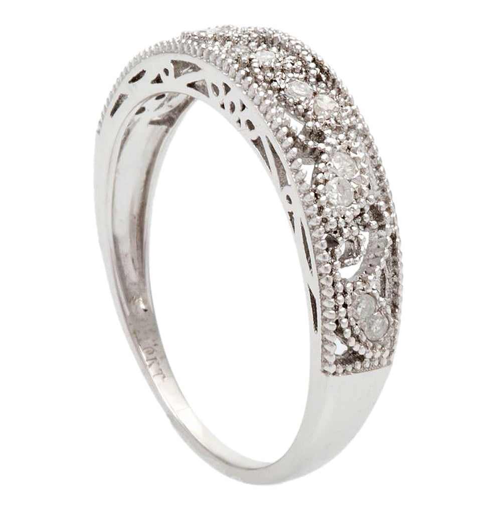 10k White Gold Vintage-Style Diamond Anniversary Band (0.08 cttw, H-I, I1-I2)