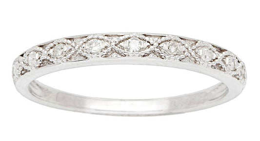 10k White Gold Vintage Style Diamond Wedding Band (1/10 cttw, H-I Color, I1-I2 Clarity)