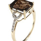 10k Yellow Gold Emerald-Shape Smoky Quartz and Diamond Ring
