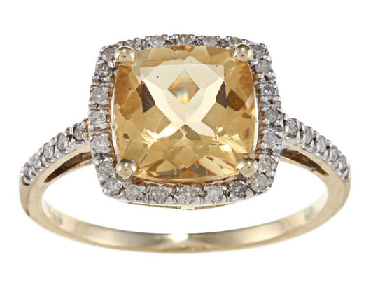 10k Yellow Gold Cushion Citrine and Diamond Halo Ring