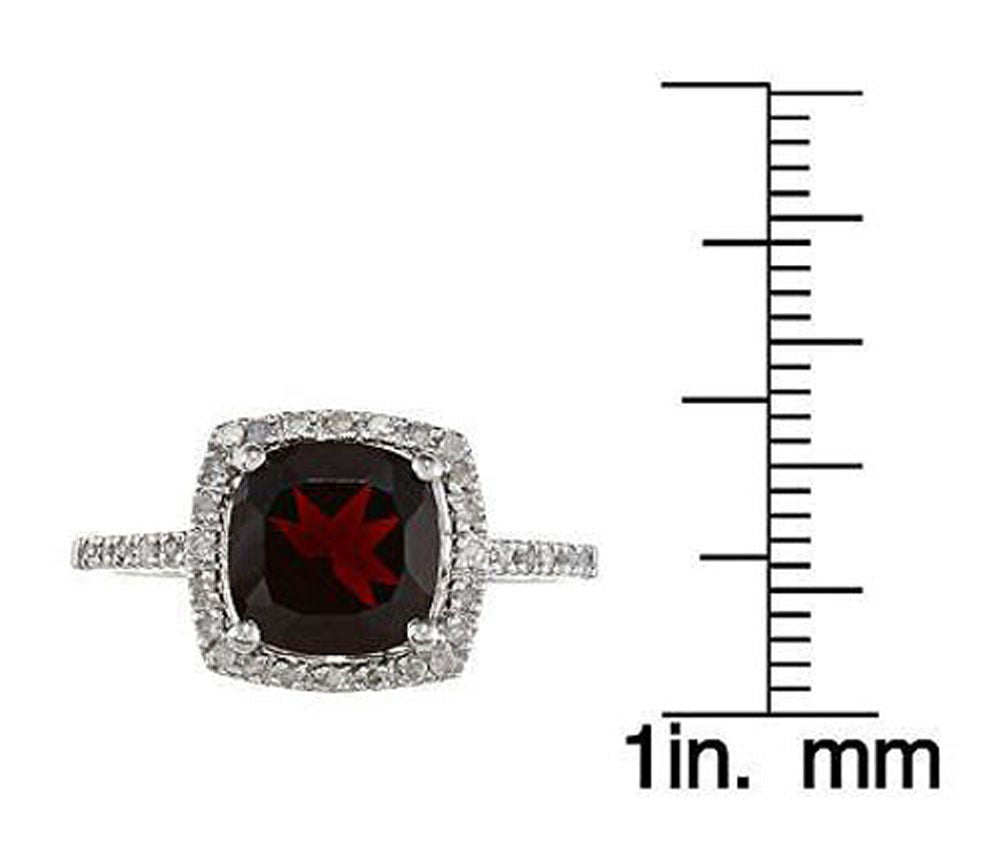 10k White Gold Cushion Garnet and Diamond Halo Ring