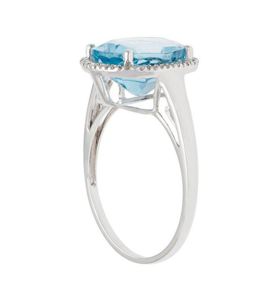 10k White Gold 3.80ct Oval Blue Topaz and Diamond Halo Ring