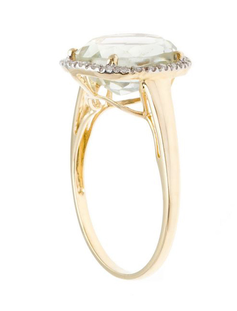10k Yellow Gold 3.50ct Oval Green Amethyst and Diamond Halo Ring