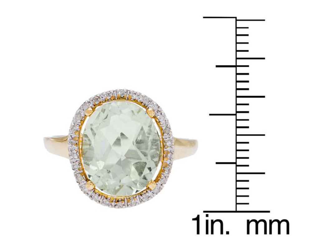 10k Yellow Gold 3.50ct Oval Green Amethyst and Diamond Halo Ring