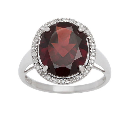 10k White Gold 4.50ct Oval Garnet and Diamond Halo Ring