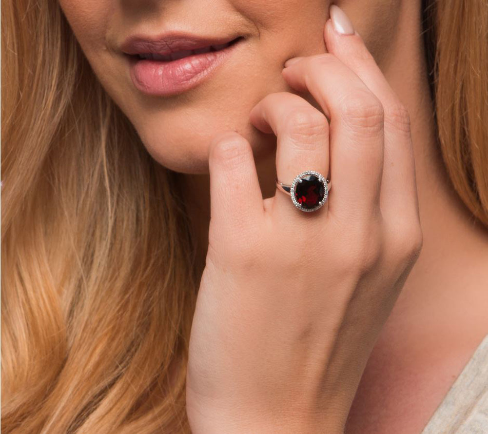 10k White Gold 4.50ct Oval Garnet and Diamond Halo Ring