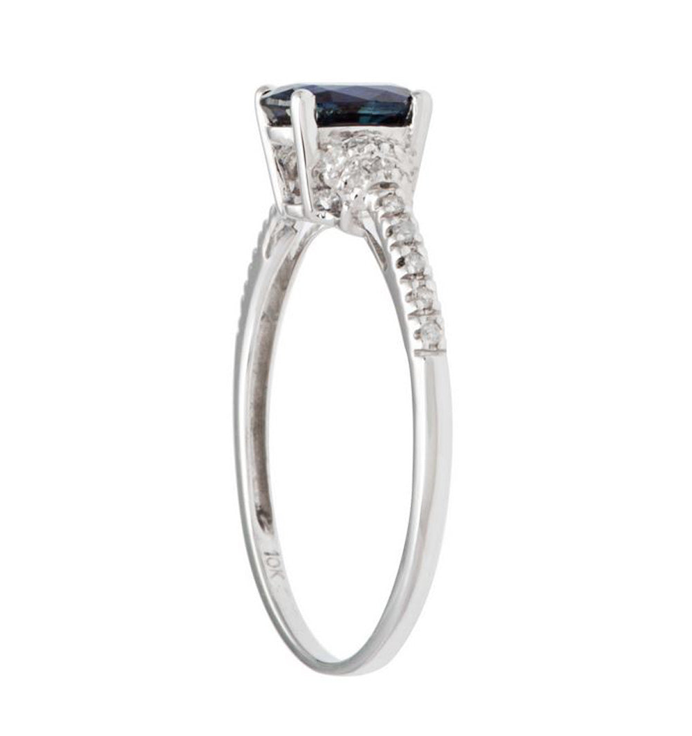 10k White Gold Oval Blue Sapphire and Diamond Ring