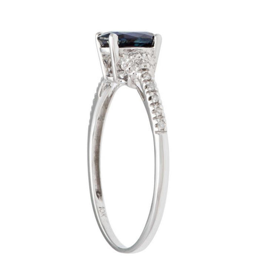 10k White Gold Oval Blue Sapphire and Diamond Ring
