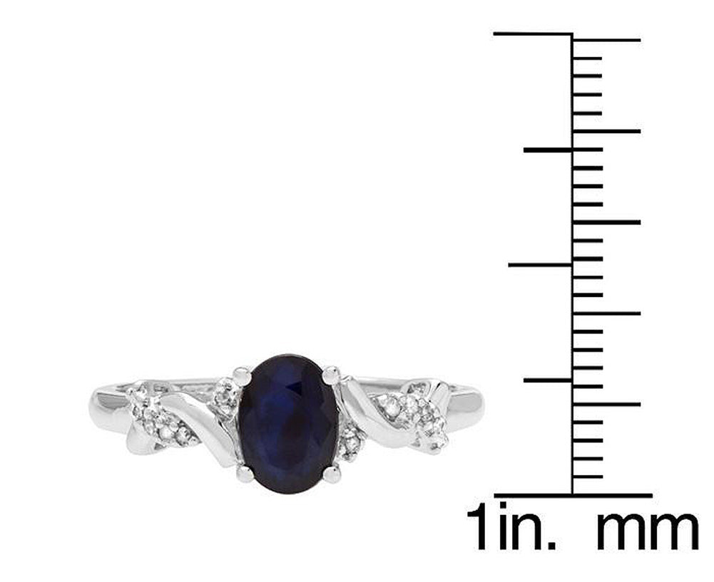 10k White Gold Oval Sapphire and Braided Diamond Accent Ring