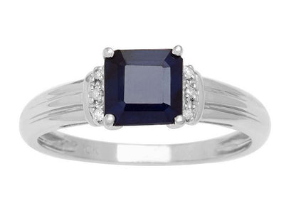 10k White Gold Square Sapphire and Diamond  Accent Ring